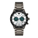 Emporio Armani Renato Chronograph Silver Dial Black Leather Strap Watch for Men - AR11473